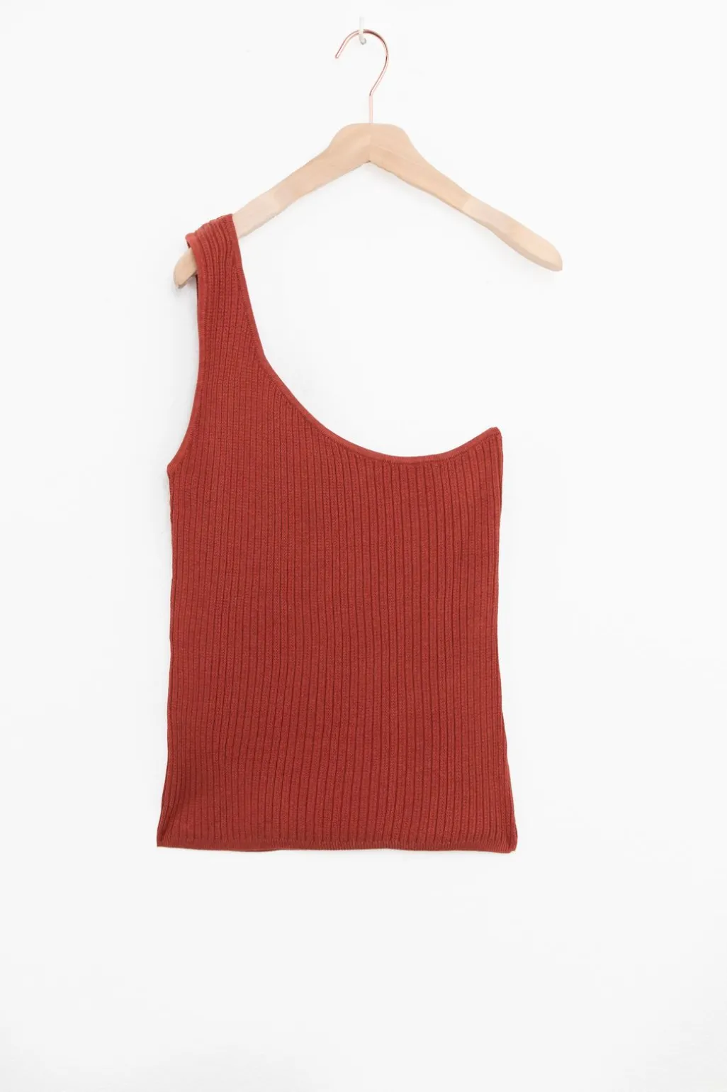 Donkerrode gebreide one shoulder top