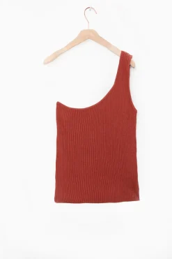 Donkerrode gebreide one shoulder top