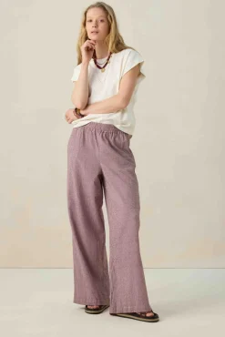 Donkerrode gestreepte high waist wide leg broek