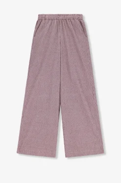 Donkerrode gestreepte high waist wide leg broek
