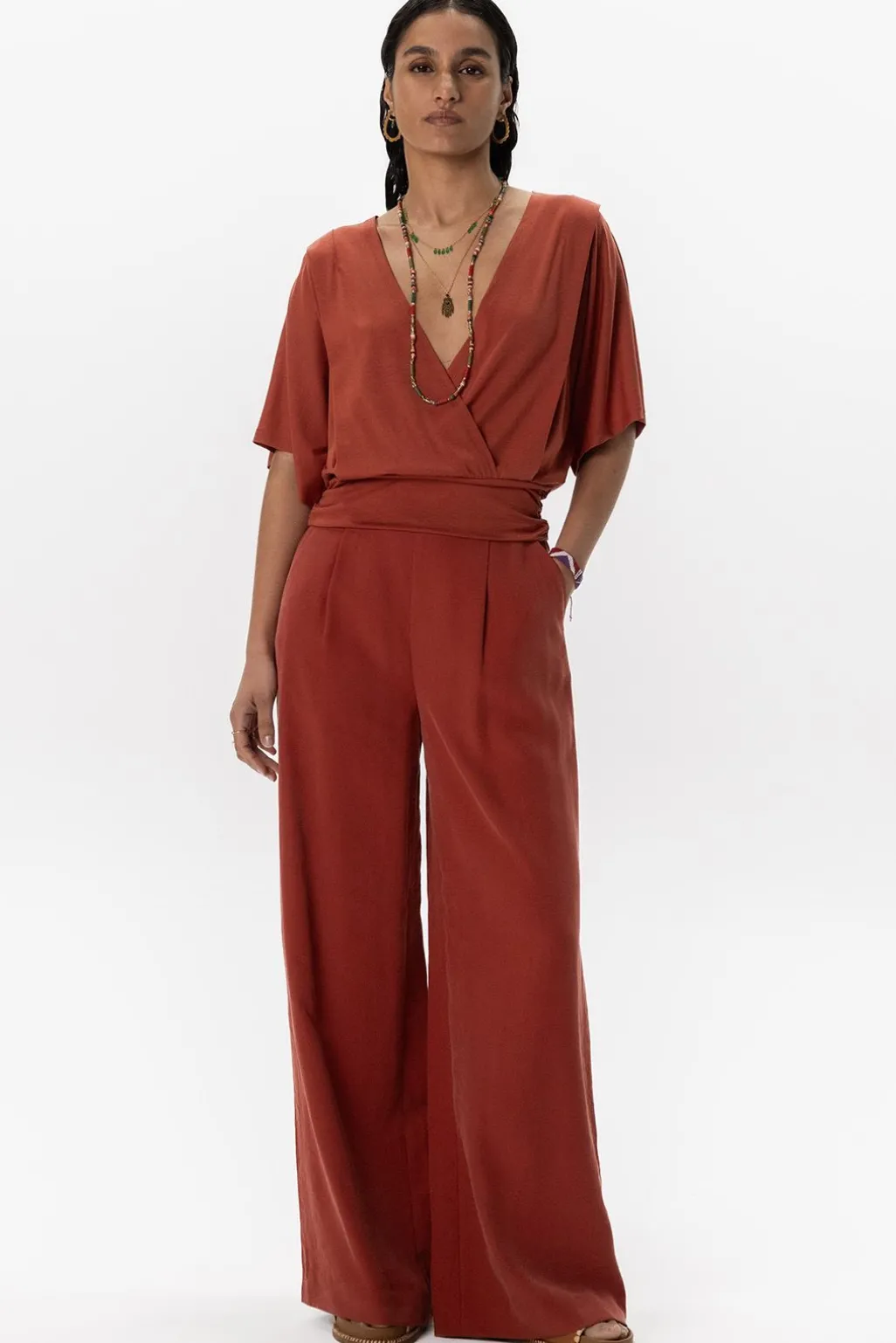 Donkerrode high waist wide leg pantalon