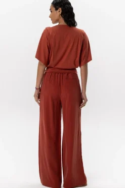 Donkerrode high waist wide leg pantalon