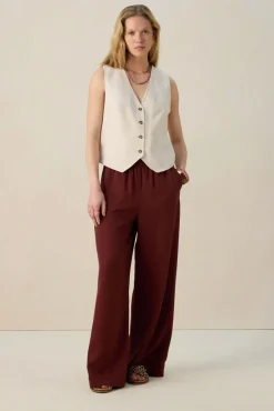 Donkerrode high waist wide leg broek