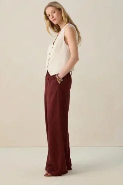 Donkerrode high waist wide leg broek