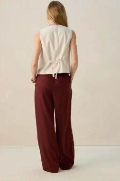 Donkerrode high waist wide leg broek