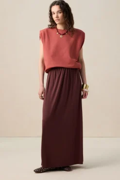 Donkerrode jersey maxi-rok