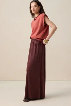 Donkerrode jersey maxi-rok