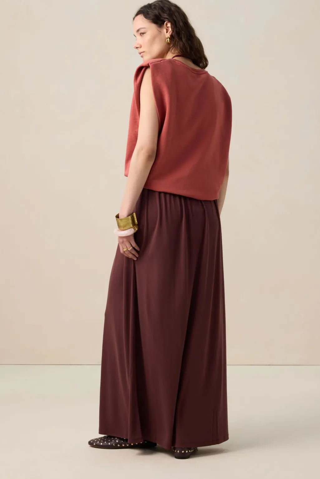 Donkerrode jersey maxi-rok