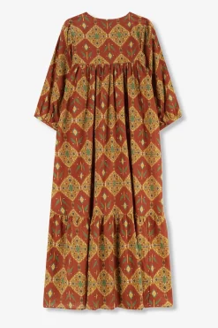Donkerrode maxi jurk met ikat dessin