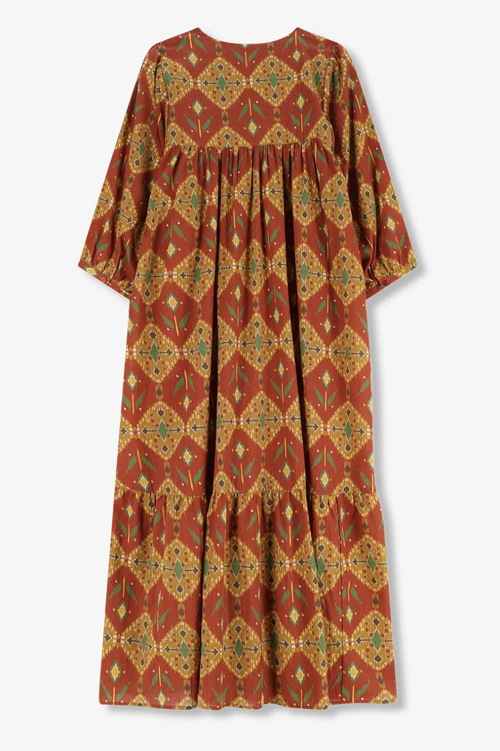 Donkerrode maxi jurk met ikat dessin