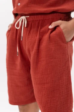 Donkerrode mousseline shorts