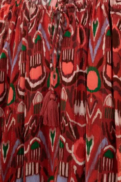 Donkerrode top met ikat print