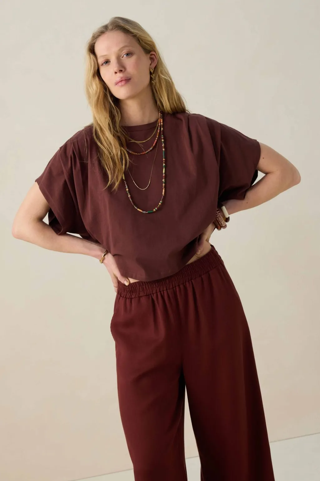 Donkerrood boxy T-shirt