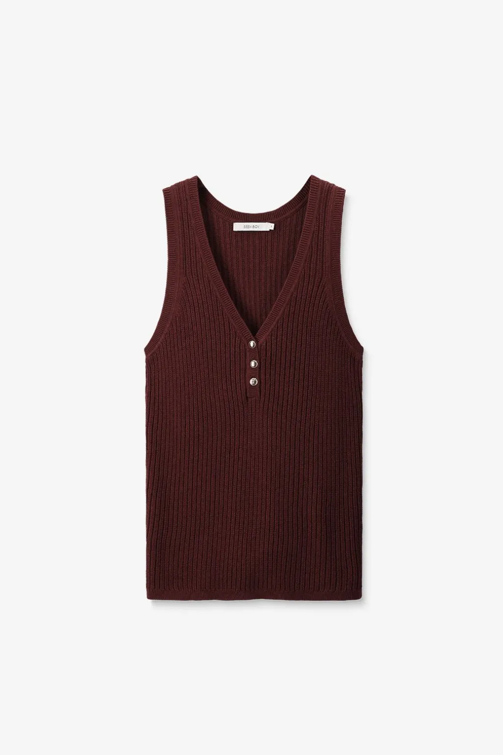 Donkerrood gebreid singlet