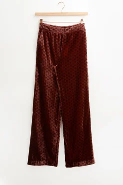 Donkerroze velvet broek met print