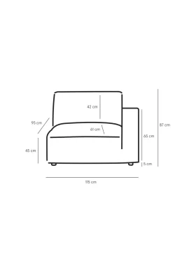 Earl velvet 1.5-zits bank arm rechts grijsblauw