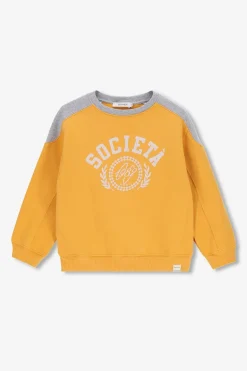 Gele colourblock sweater met artwork