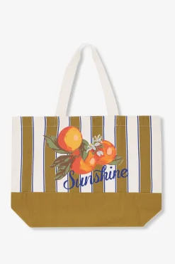 Gestreepte shopper met print