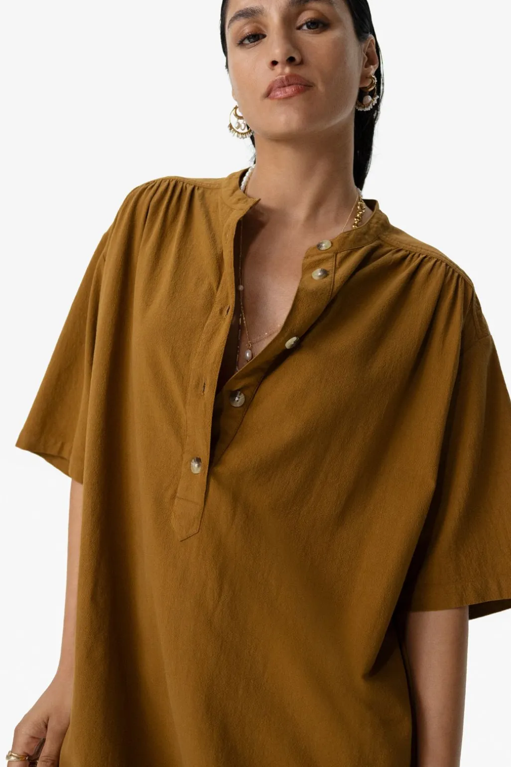 Goudbruine midi jurk