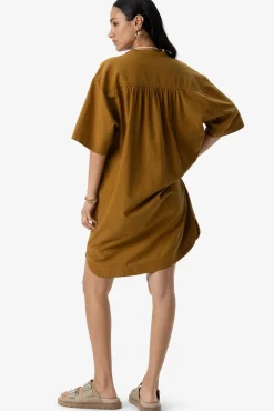 Goudbruine midi jurk