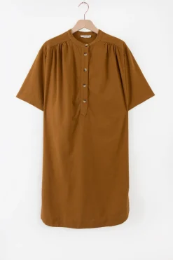 Goudbruine midi jurk