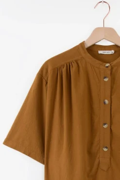 Goudbruine midi jurk