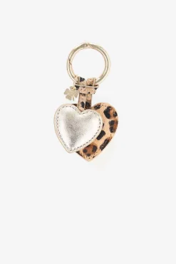 Gouden bag charm met leopard hart