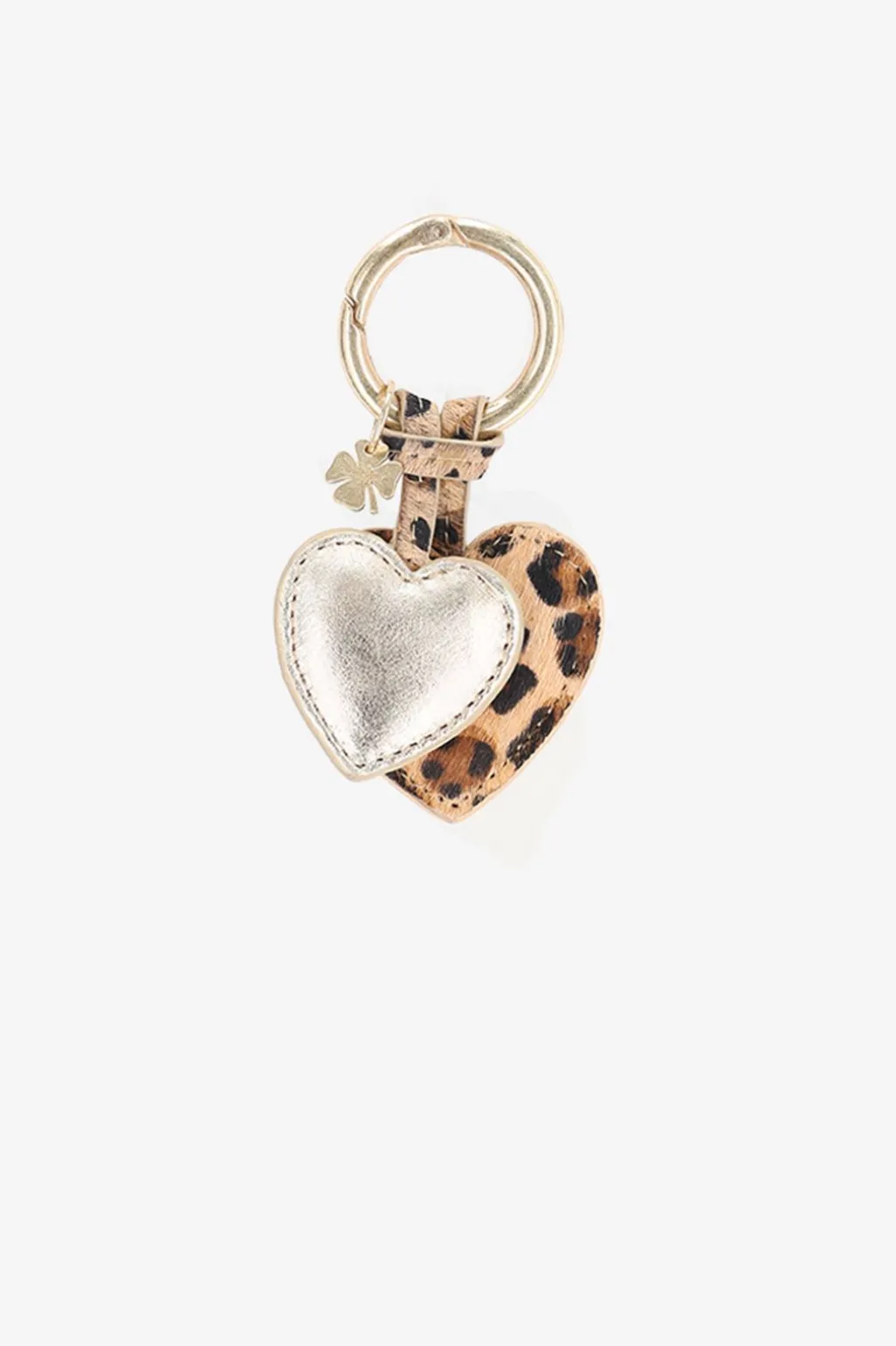 Gouden bag charm met leopard hart