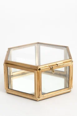 Gouden glazen box hexagon
