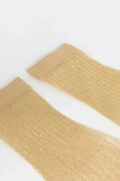 Gouden sheer glittersokken met rib