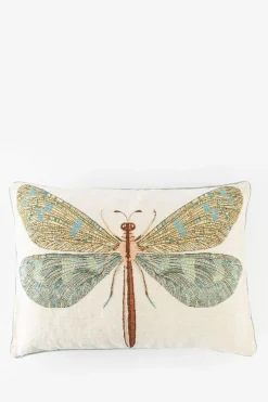 Grijsblauw jacquard kussen dragonfly