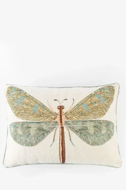Grijsblauw jacquard kussen dragonfly