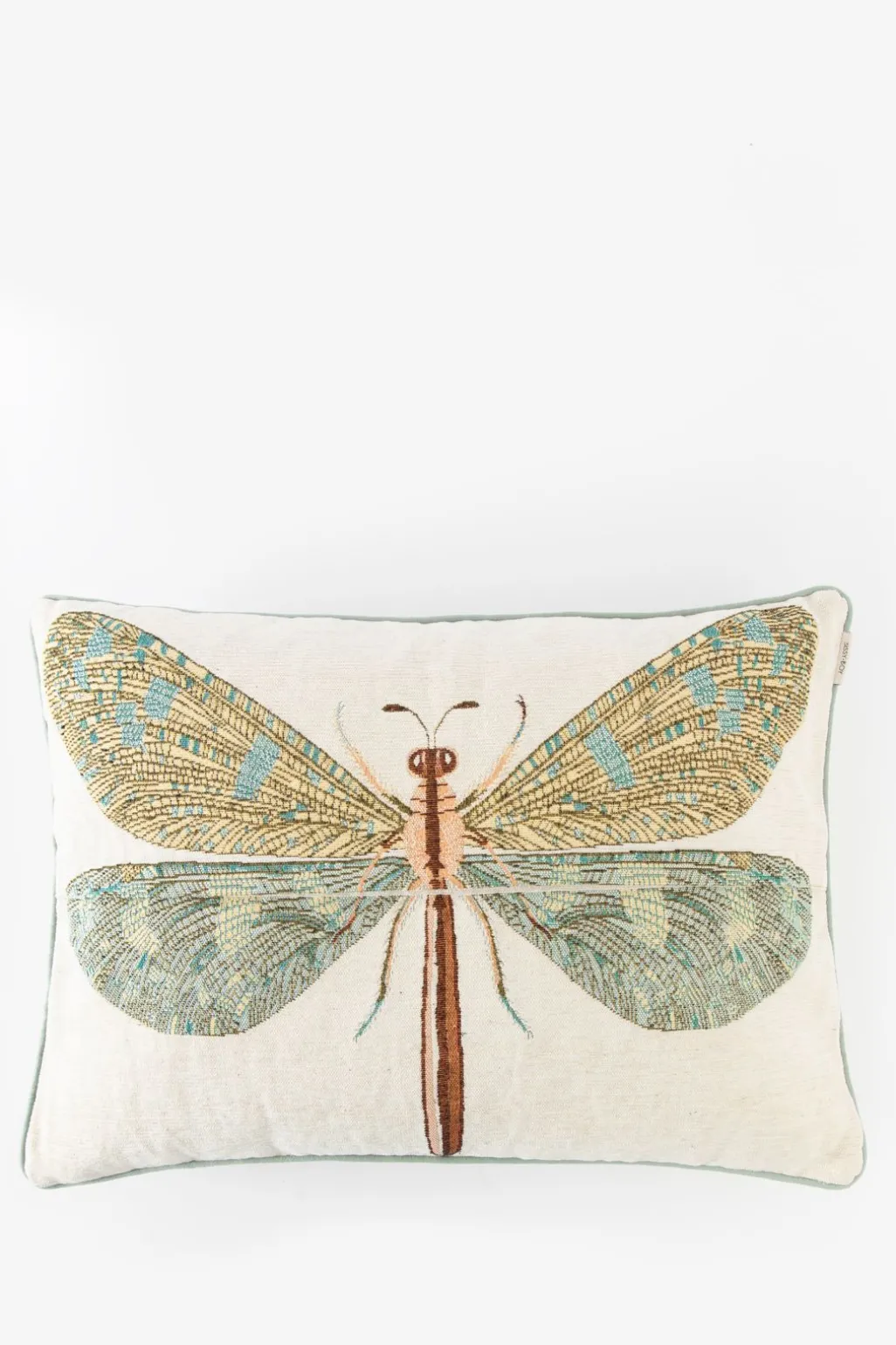 Grijsblauw jacquard kussen dragonfly