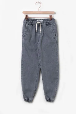 Grijze denim pull on broek met aantrekkoorden