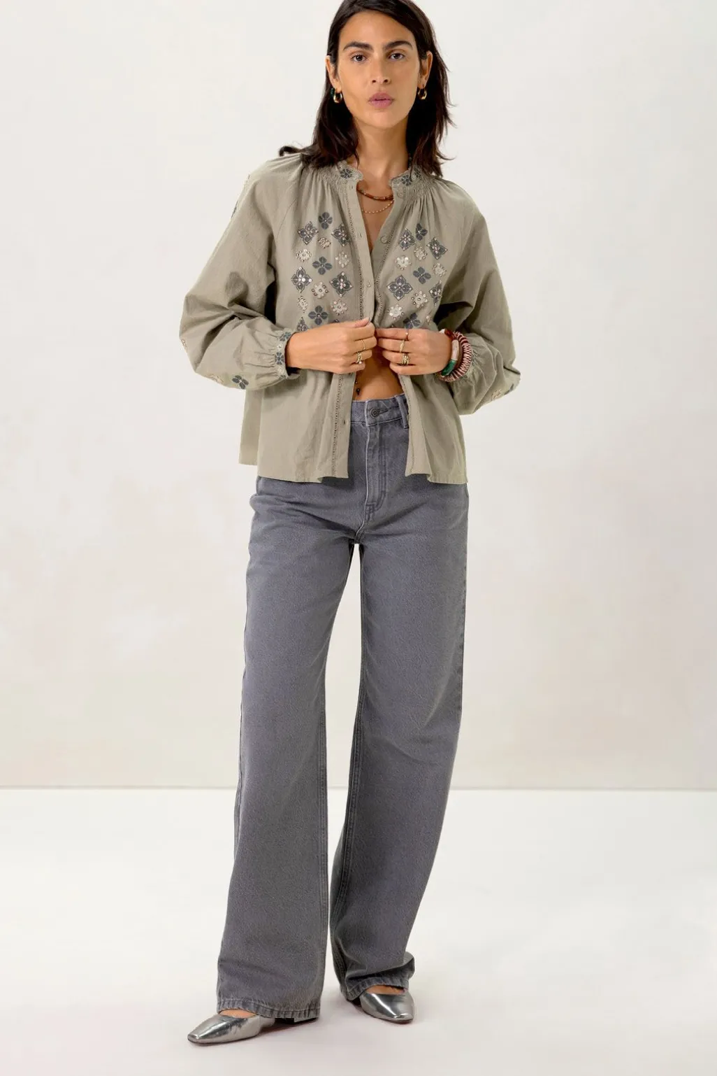 Grijze high waist wide leg jeans