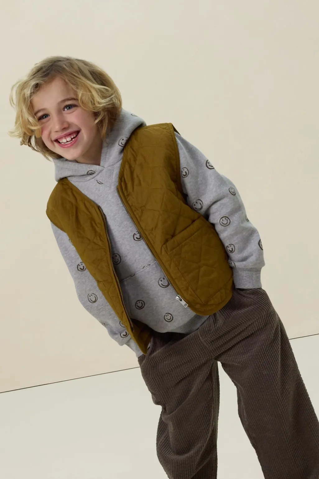 Grijze hoodie met smiley print