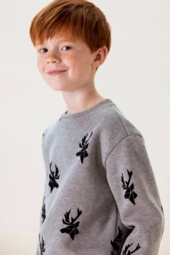 Grijze sweater met all-over rendierprint