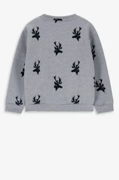 Grijze sweater met all-over rendierprint