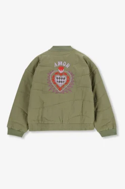 Groen bomberjack met artwork