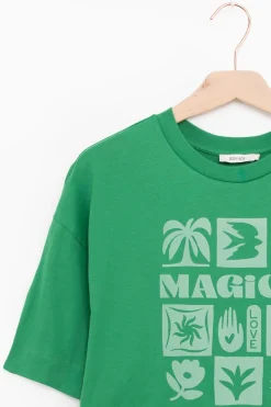Groen cropped T-shirt met artwork