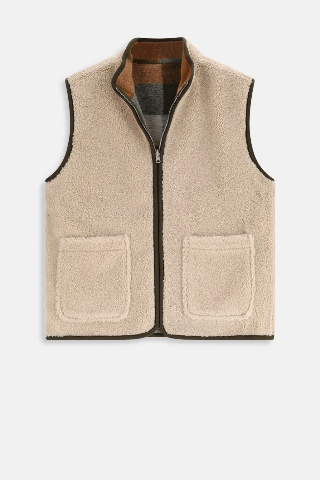 Groen geblokte reversible teddy bodywarmer