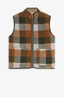 Groen geblokte reversible teddy bodywarmer