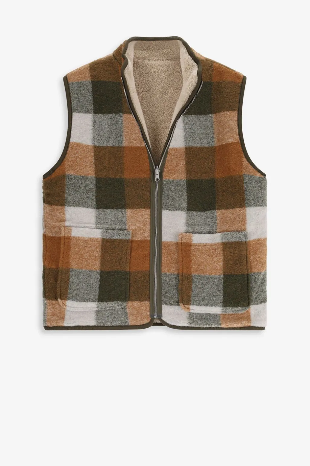 Groen geblokte reversible teddy bodywarmer