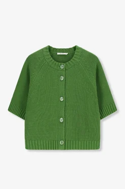 Groen gebreid vest met korte mouwen