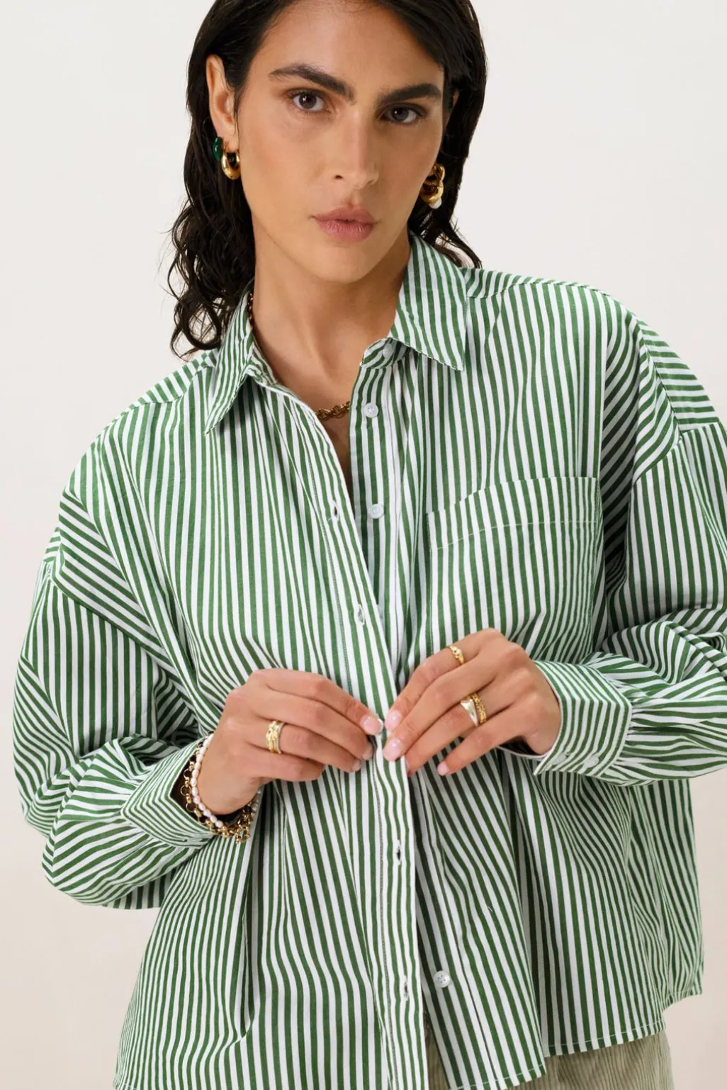 Groen gestreepte boxy blouse