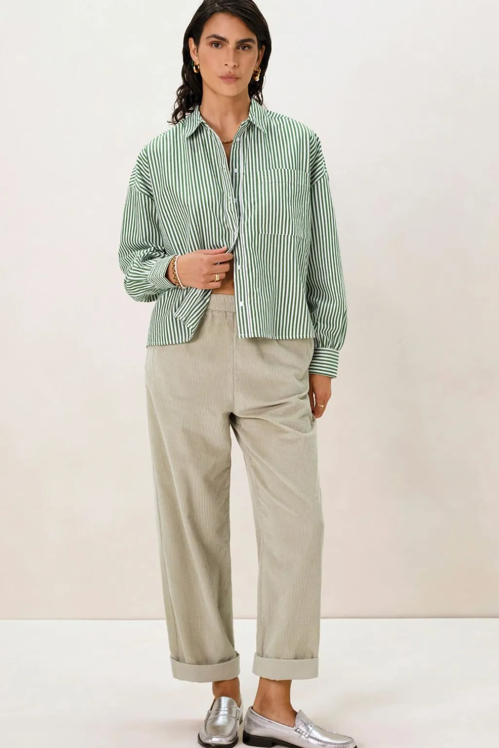 Groen gestreepte boxy blouse