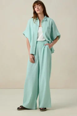 Groen gestreepte high waist wide leg broek