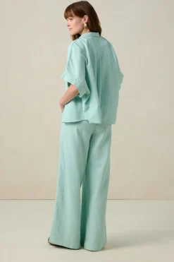 Groen gestreepte high waist wide leg broek