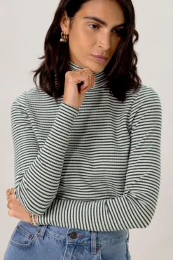 Groen gestreepte top met turtle neck