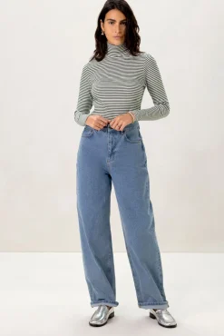 Groen gestreepte top met turtle neck